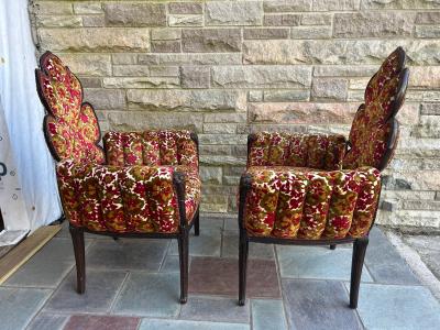  Grosfeld House Lovely Pair of Flower Back Grosfeld House Armchairs Hollywood Regency