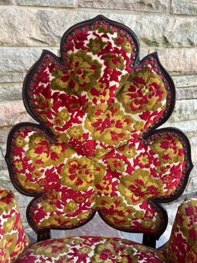  Grosfeld House Lovely Pair of Flower Back Grosfeld House Armchairs Hollywood Regency