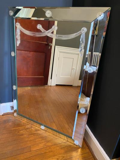  Grosfeld House MONUMENTAL ART DECO MIRROR WITH LUCITE DRAPERY BY GROSFELD HOUSE