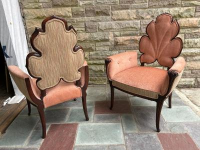  Grosfeld House Magnificent Pair Grosfeld House Leaf Back Lounge Chairs Hollywood Regency