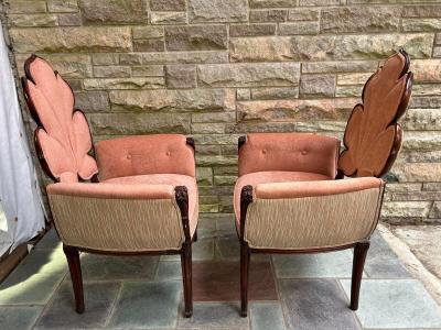  Grosfeld House Magnificent Pair Grosfeld House Leaf Back Lounge Chairs Hollywood Regency
