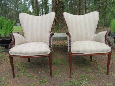  Grosfeld House Pair Grosfeld House Hollywood Regency Mahogany Lounge Armchairs Dorothy Draper
