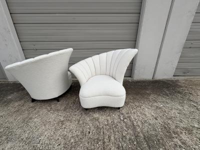  Grosfeld House Pair Of Asymmetrical Channel Back Lounge Chairs