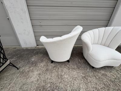  Grosfeld House Pair Of Asymmetrical Channel Back Lounge Chairs