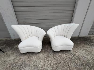  Grosfeld House Pair Of Asymmetrical Channel Back Lounge Chairs