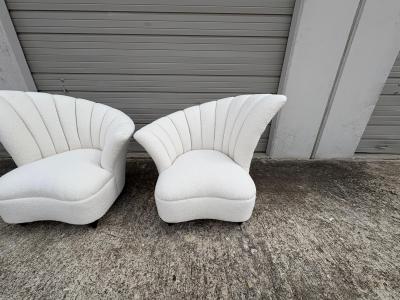  Grosfeld House Pair Of Asymmetrical Channel Back Lounge Chairs
