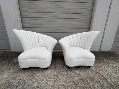  Grosfeld House Pair Of Asymmetrical Channel Back Lounge Chairs