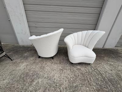  Grosfeld House Pair Of Asymmetrical Channel Back Lounge Chairs