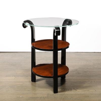  Grosfeld House Pair of Art Deco Grosfeld House Side Tables in Black Lacquer Walnut