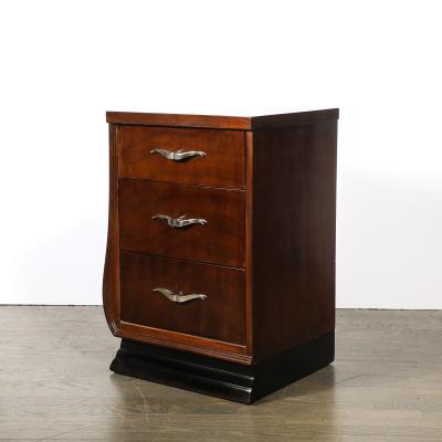  Grosfeld House Pair of Art Deco Walnut Black Lacquer Nightstands by Grosfeld House