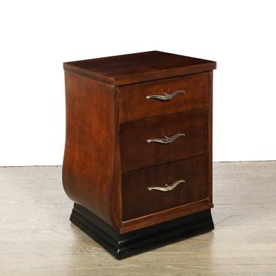  Grosfeld House Pair of Art Deco Walnut Black Lacquer Nightstands by Grosfeld House