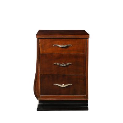  Grosfeld House Pair of Art Deco Walnut Black Lacquer Nightstands by Grosfeld House