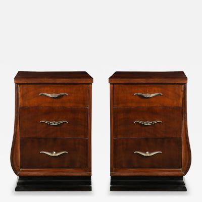  Grosfeld House Pair of Art Deco Walnut Black Lacquer Nightstands by Grosfeld House