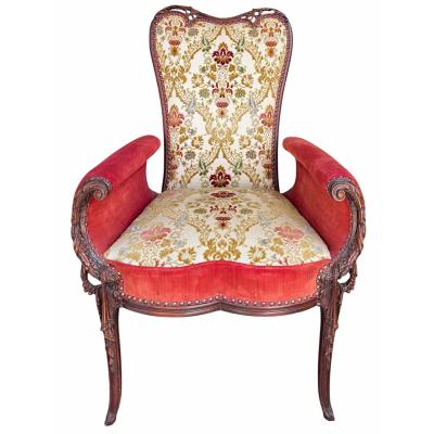  Grosfeld House Pair of Grosfeld House Hollywood Regency Red Velvet Arm Chairs