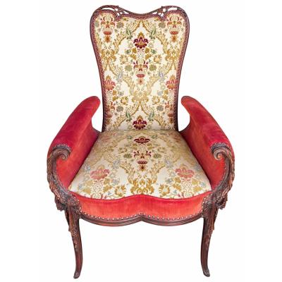  Grosfeld House Pair of Grosfeld House Hollywood Regency Red Velvet Arm Chairs