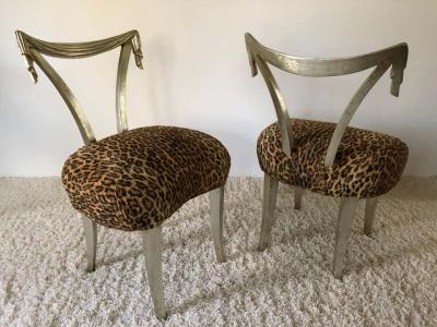  Grosfeld House Pair of Grosfeld House Silver Leaf Leopard Tassel Chairs