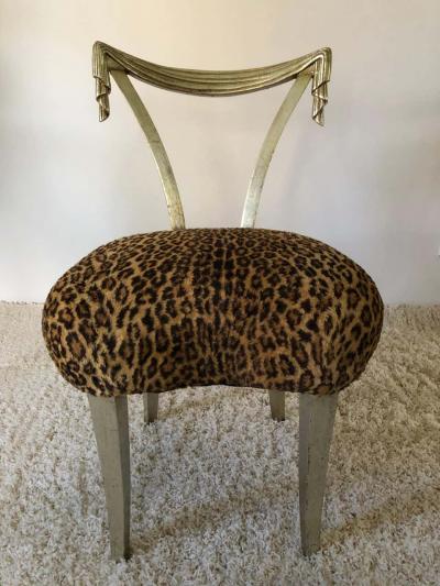  Grosfeld House Pair of Grosfeld House Silver Leaf Leopard Tassel Chairs