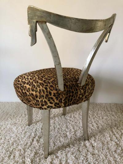  Grosfeld House Pair of Grosfeld House Silver Leaf Leopard Tassel Chairs