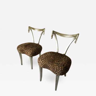  Grosfeld House Pair of Grosfeld House Silver Leaf Leopard Tassel Chairs