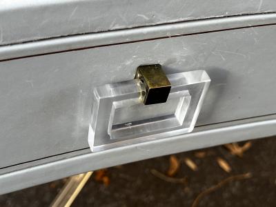  Grosfeld House RARE TOOLED LEATHER AND LUCITE GROSFELD HOUSE VANITY AND LUCITE STOOL