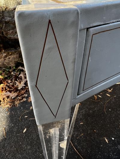  Grosfeld House RARE TOOLED LEATHER AND LUCITE GROSFELD HOUSE VANITY AND LUCITE STOOL