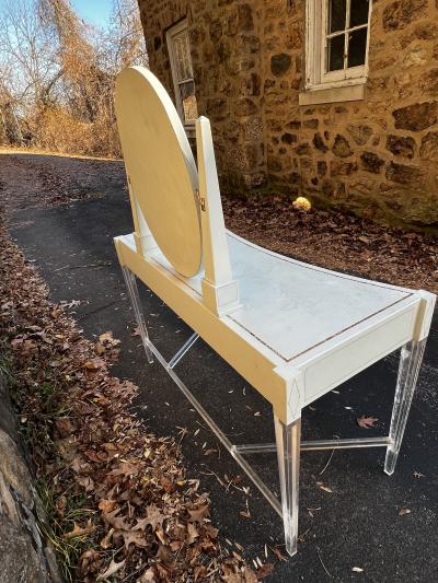  Grosfeld House RARE TOOLED LEATHER AND LUCITE GROSFELD HOUSE VANITY AND LUCITE STOOL
