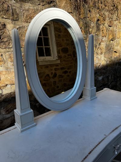  Grosfeld House RARE TOOLED LEATHER AND LUCITE GROSFELD HOUSE VANITY AND LUCITE STOOL