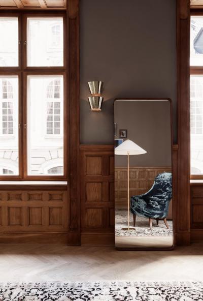  Gubi Paavo Tynell Model 9602 Brass and Rattan Floor Lamp