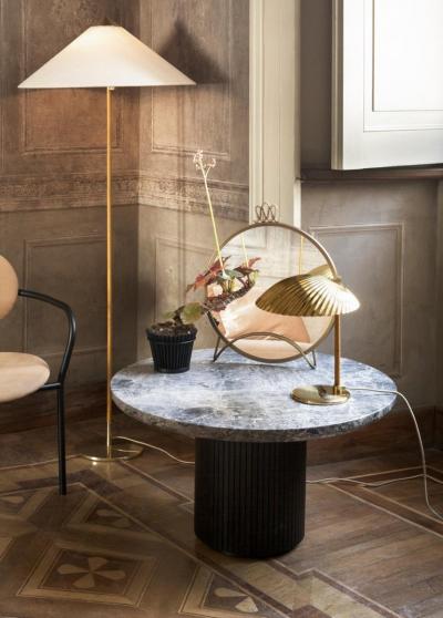 Gubi Paavo Tynell Model 9602 Brass and Rattan Floor Lamp