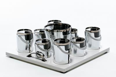  Gucci 1970s Gucci Style Vintage Chrome Smoked Glass Chained Barware Caddy Set