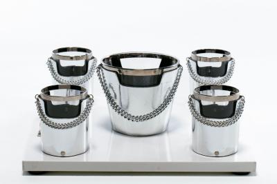  Gucci 1970s Gucci Style Vintage Chrome Smoked Glass Chained Barware Caddy Set