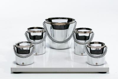  Gucci 1970s Gucci Style Vintage Chrome Smoked Glass Chained Barware Caddy Set
