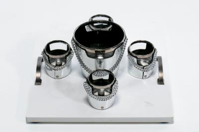  Gucci 1970s Gucci Style Vintage Chrome Smoked Glass Chained Barware Caddy Set