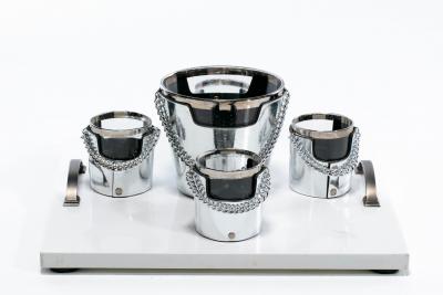  Gucci 1970s Gucci Style Vintage Chrome Smoked Glass Chained Barware Caddy Set