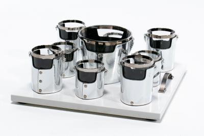  Gucci 1970s Gucci Style Vintage Chrome Smoked Glass Chained Barware Caddy Set