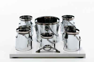  Gucci 1970s Gucci Style Vintage Chrome Smoked Glass Chained Barware Caddy Set