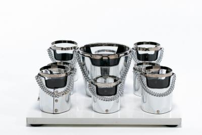  Gucci 1970s Gucci Style Vintage Chrome Smoked Glass Chained Barware Caddy Set