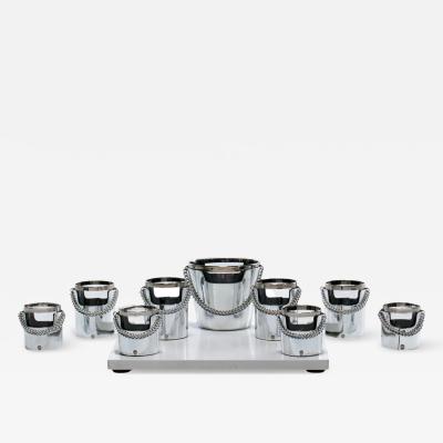  Gucci 1970s Gucci Style Vintage Chrome Smoked Glass Chained Barware Caddy Set