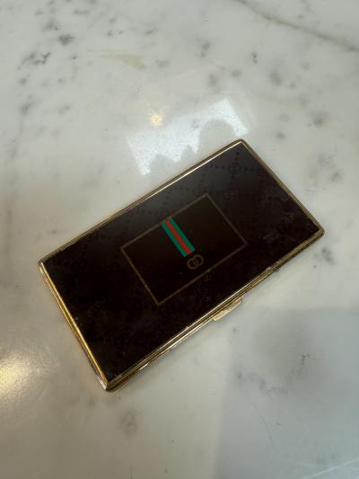  Gucci Brown Gucci Lacquer Cigarette Case with Web GG Stripe Italy 1970s