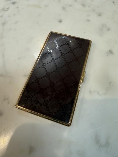  Gucci Brown Gucci Lacquer Cigarette Case with Web GG Stripe Italy 1970s