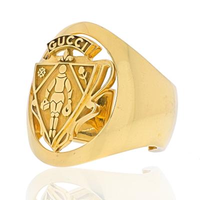  Gucci GUCCI 18K YELLOW GOLD COAT OF ARMS CREST COLLECTION SOLID CUFF BANGLE BRACELET