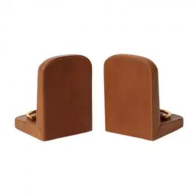  Gucci Gucci Horsebit Bookends Tan Leather Brass Wood Signed