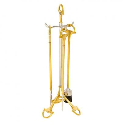  Gucci Gucci Horsebit Fireplace Tools Gold Tone Brass and Silver Chrome Signed