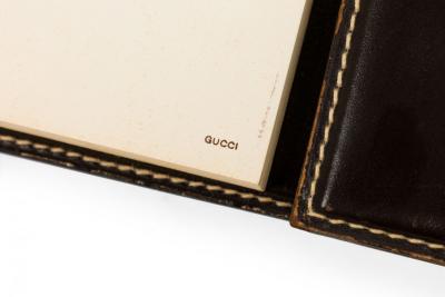  Gucci Gucci Mid Century Modern Dark Brown Leather and Brass Desk Planner