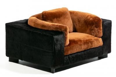 Gucci Gucci Monumental 1970s Club Chairs in New Black Cowhides and Chocolate Shearling