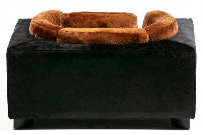  Gucci Gucci Monumental 1970s Club Chairs in New Black Cowhides and Chocolate Shearling