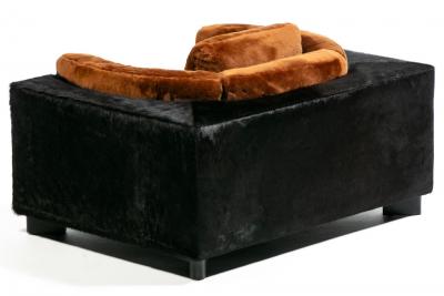  Gucci Gucci Monumental 1970s Club Chairs in New Black Cowhides and Chocolate Shearling