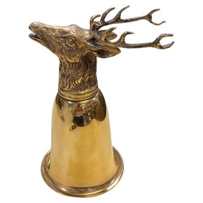  Gucci Gucci Stag Stirrup Cup Vase Brass Gold Washed Signed