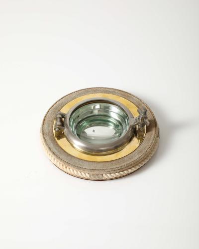  Gucci Steel Brass Glass and Suede Porthole Ashtray by Gucci