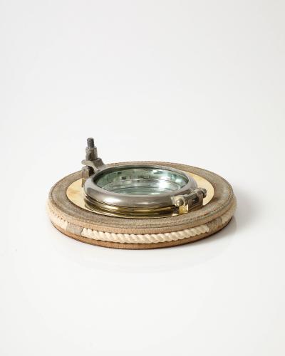  Gucci Steel Brass Glass and Suede Porthole Ashtray by Gucci